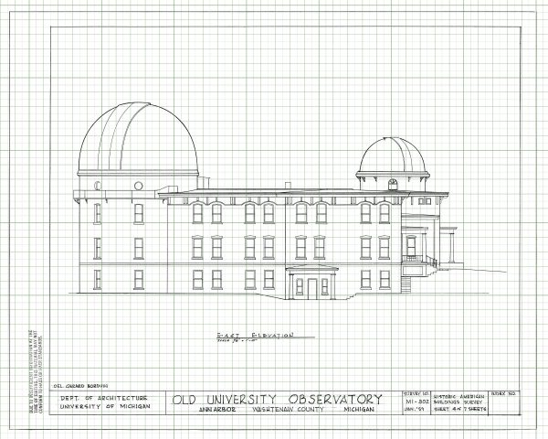 Detroit Observatory Drawing Blueprint - Old University Observatory, Michigan University Observatory, Home Décor, Blueprint Décor, Astronomy