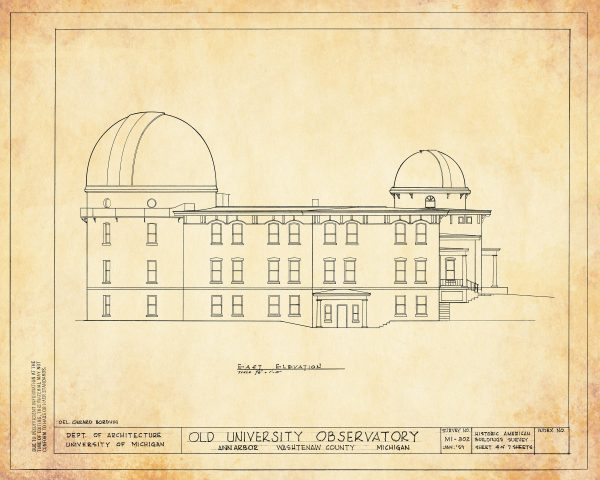 Detroit Observatory Drawing Blueprint - Old University Observatory, Michigan University Observatory, Home Décor, Blueprint Décor, Astronomy