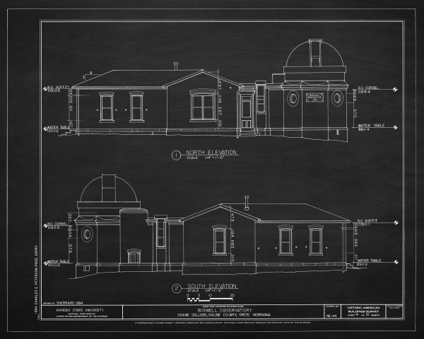 Boswell Observatory Blueprint Drawing - Doane College Observatory, Historic Observatory, Home Décor, Blueprint Décor, Astronomer Gift