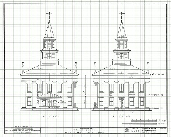 Lawrence County Courthouse Elevation Drawing - Courthouse Poster, Courthouse Drawing, Law Firm Decor, Moulton Courthouse, Alabama Courthouse