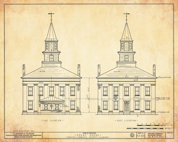 Lawrence County Courthouse Elevation Drawing - Courthouse Poster, Courthouse Drawing, Law Firm Decor, Moulton Courthouse, Alabama Courthouse