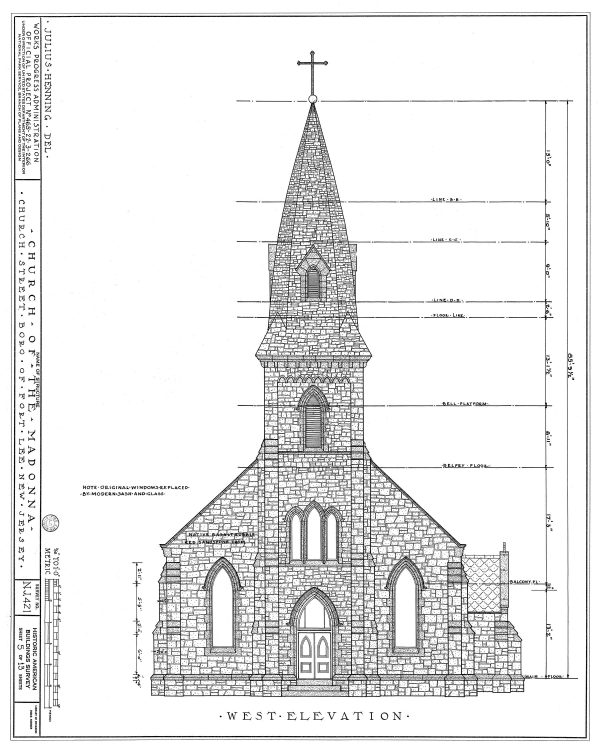 Church of the Madonna Blueprint Drawing - Fort Lee New Jersey Church Blueprint, Church Drawing, Home Decor, Wall Decor, Blueprint Décor