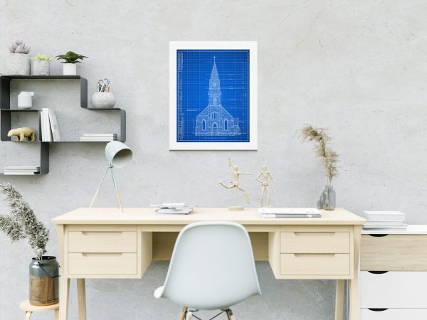 Church of the Madonna Blueprint Drawing - Fort Lee New Jersey Church Blueprint, Church Drawing, Home Decor, Wall Decor, Blueprint Décor