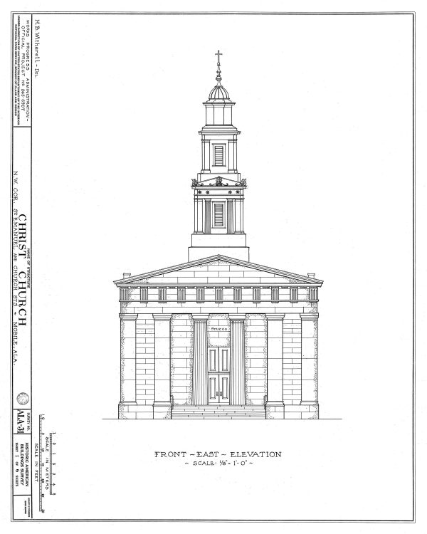 Christ Church Cathedral Blueprint Drawing - Mobile Alabama Church Blueprint, Church Drawing, Home Decor, Wall Decor, Blueprint Décor