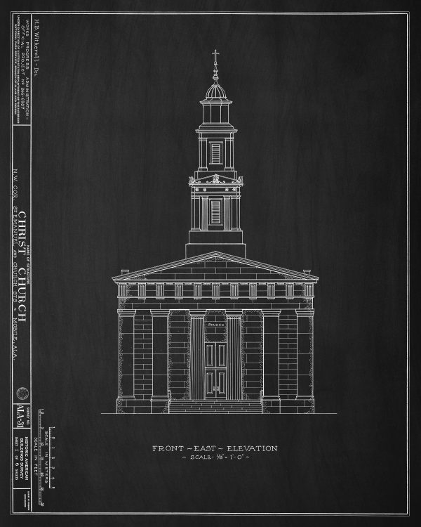 Christ Church Cathedral Blueprint Drawing - Mobile Alabama Church Blueprint, Church Drawing, Home Decor, Wall Decor, Blueprint Décor