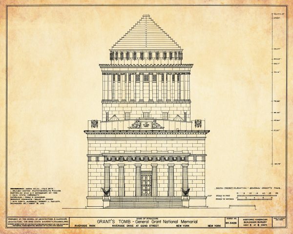 Grant's Tomb Blueprint Drawing - General Grant Memorial Drawing, New York Architecture, President Art, Home Décor, Blueprint Décor