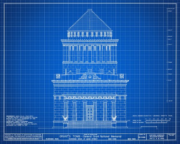 Grant's Tomb Blueprint Drawing - General Grant Memorial Drawing, New York Architecture, President Art, Home Décor, Blueprint Décor