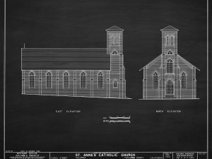 St. Anne's Catholic Church Side View Elevation Drawing – California Church Blueprint, Church Drawing, Religious Home Décor, Blueprint Décor