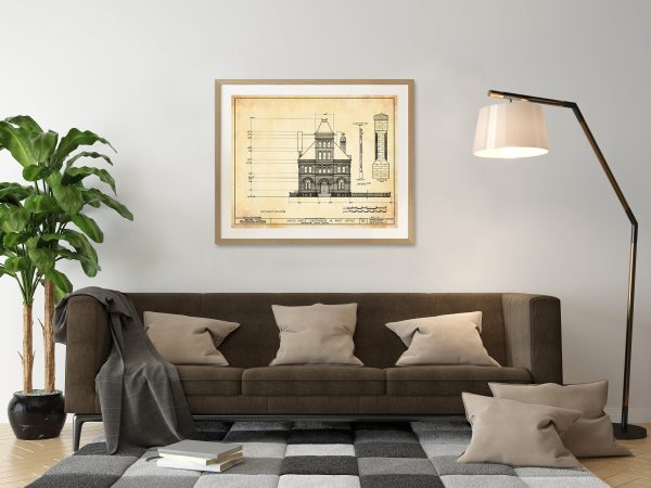 Jefferson Texas Courthouse & Post Office Blueprint Drawing - Courthouse Poster Print, Courthouse Drawing, Law Firm Decor, Office Décor