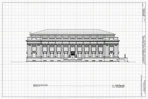 Illinois Supreme Court Elevation Drawing - Supreme Court Blueprint, Springfield Illinois Court Drawing, Law Firm Decor, Blueprint Decor