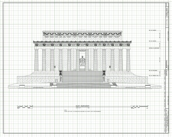 Lincoln Memorial Elevation Drawing - Lincoln Memorial Blueprint, Washington DC Architecture, President Art, Home Decor, Blueprint Décor