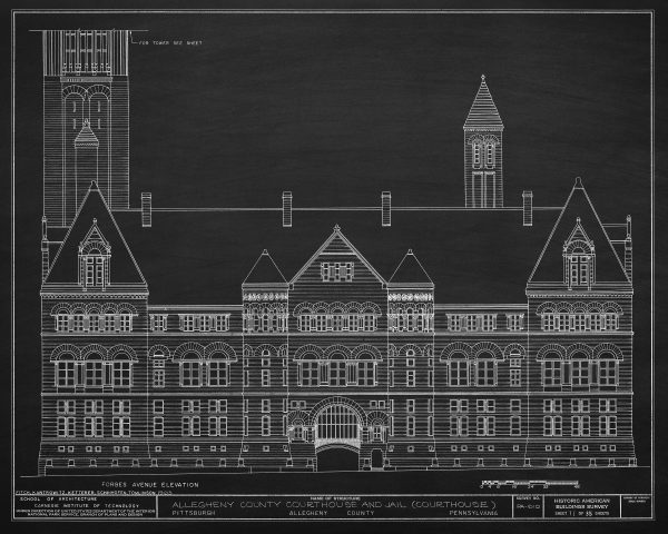 Allegheny County Courthouse and Jail Elevation Drawing - Pennsylvania Courthouse, Law Firm Decor, Lawyer Gift, Pittsburgh Courthouse