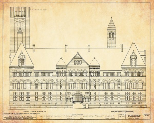 Allegheny County Courthouse and Jail Elevation Drawing - Pennsylvania Courthouse, Law Firm Decor, Lawyer Gift, Pittsburgh Courthouse