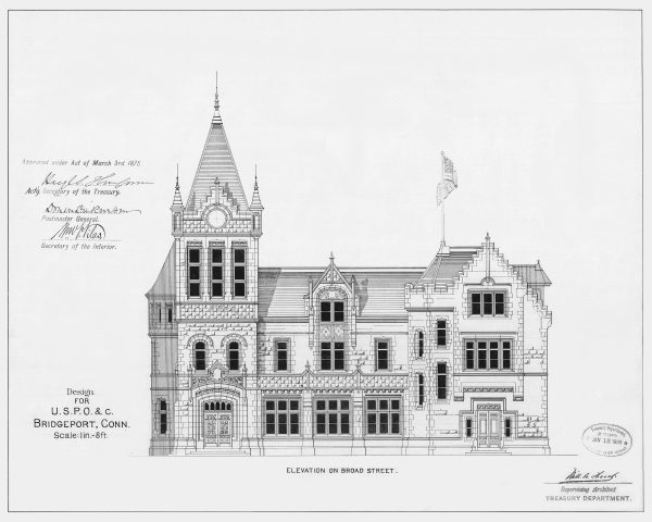 Bridgeport Connecticut Courthouse & Post Office Elevation Drawing - Courthouse Poster Print, Courthouse Drawing, Law Firm Decor, Lawyer Gift