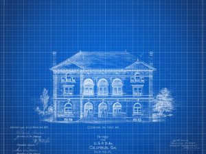 Columbus Georgia Courthouse & Post Office Elevation Drawing – Courthouse Poster Print, Courthouse Drawing, Law Firm Decor, Lawyer Gift