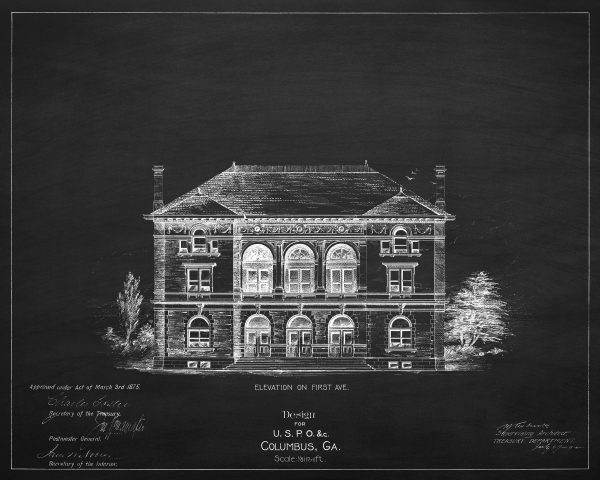 Columbus Georgia Courthouse & Post Office Elevation Drawing - Courthouse Poster Print, Courthouse Drawing, Law Firm Decor, Lawyer Gift