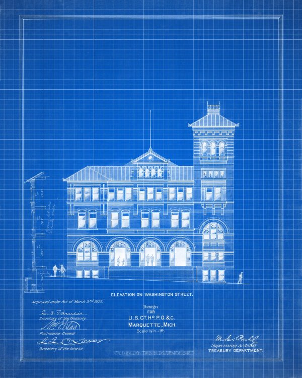 Marquette Michigan Courthouse & Post Office Elevation Drawing - Courthouse Poster Print, Courthouse Drawing, Law Firm Decor, Lawyer Gift