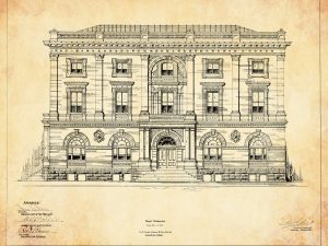 Jackson Mississippi Courthouse & Post Office Blueprint Drawing – Courthouse Poster Print, Courthouse Drawing, Law Firm Décor, Office Décor