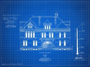 Statesville North Carolina Courthouse & Post Office Blueprint Elevation Drawing – Courthouse Poster Drawing, Law Firm Décor, Office Décor