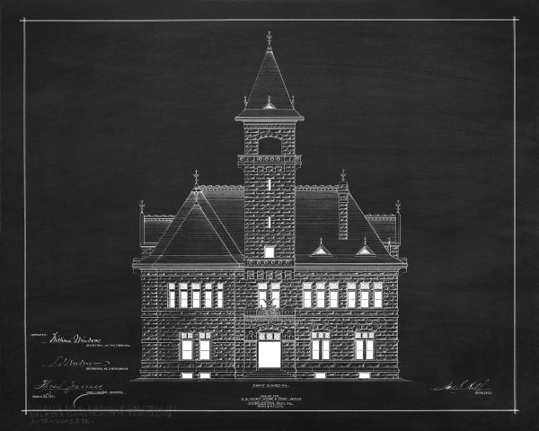 Charleston West Virginia Courthouse Post Office Blueprint Elevation Drawing - Charleston Courthouse Blueprint, Law Firm Décor, Office Décor