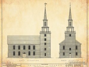 Swedesboro Trinity Church Elevation Drawing – New Jersey Church Blueprint, Church Drawing, Religious Home Décor, Blueprint Décor