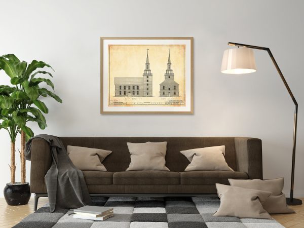 Swedesboro Trinity Church Elevation Drawing - New Jersey Church Blueprint, Church Drawing, Religious Home Décor, Blueprint Décor