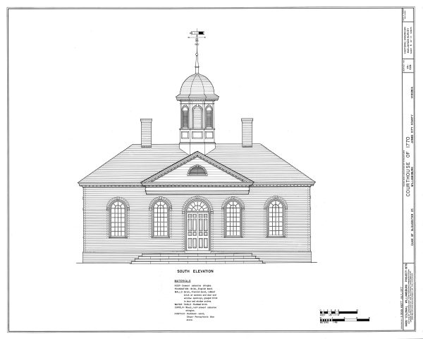 Colonial Williamsburg Courthouse Elevation Drawing - Courthouse Poster, Courthouse Drawing, Law Firm Decor, 1770 Virginia Courthouse