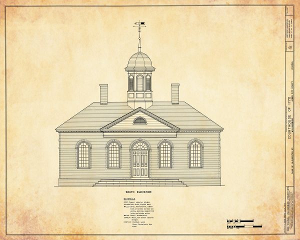 Colonial Williamsburg Courthouse Elevation Drawing - Courthouse Poster, Courthouse Drawing, Law Firm Decor, 1770 Virginia Courthouse