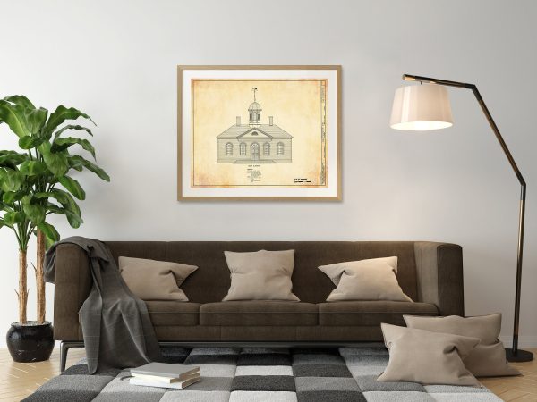 Colonial Williamsburg Courthouse Elevation Drawing - Courthouse Poster, Courthouse Drawing, Law Firm Decor, 1770 Virginia Courthouse