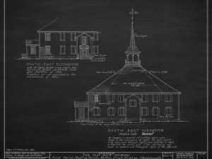 Old Ship Church Elevation Drawing – Massachusetts Church Blueprint, Church Drawing, Religious Home Décor, Blueprint Décor, Puritan Church