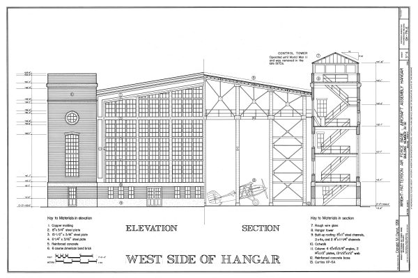 Air Force Hangar Elevation Drawing - Wright-Patterson Air Force Base Hangar Blueprint, Hangar Poster, Vintage Aviation Art, Airport Print