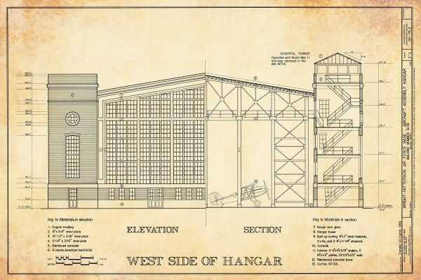 Air Force Hangar Elevation Drawing - Wright-Patterson Air Force Base Hangar Blueprint, Hangar Poster, Vintage Aviation Art, Airport Print