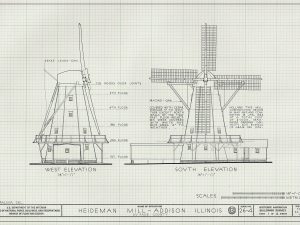 Heideman Mill Blueprint Drawing – Mill Poster, Windmill Drawing, Cabin Decor, Addison Illinois Mill, Historic Building