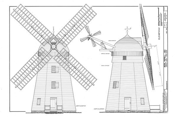 Beebee Windmill Elevation Drawing - 1820 Windmill Poster, Windmill Blueprint, Cabin Decor, New York Windmill, Historic Building