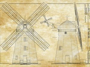 Beebee Windmill Elevation Drawing – 1820 Windmill Poster, Windmill Blueprint, Cabin Decor, New York Windmill, Historic Building