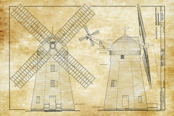 Beebee Windmill Elevation Drawing - 1820 Windmill Poster, Windmill Blueprint, Cabin Decor, New York Windmill, Historic Building