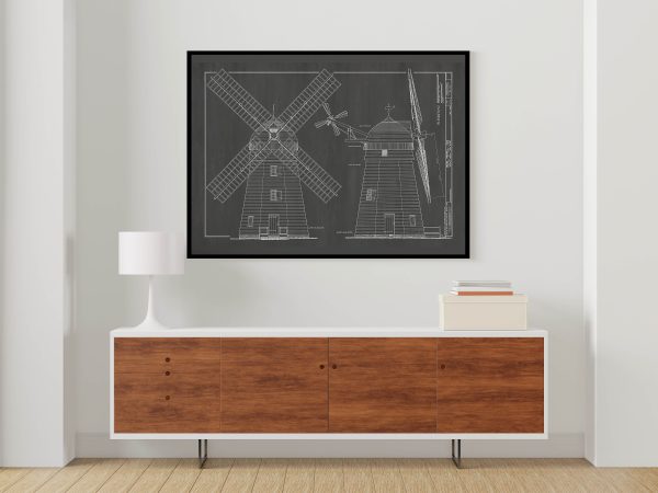 Beebee Windmill Elevation Drawing - 1820 Windmill Poster, Windmill Blueprint, Cabin Decor, New York Windmill, Historic Building