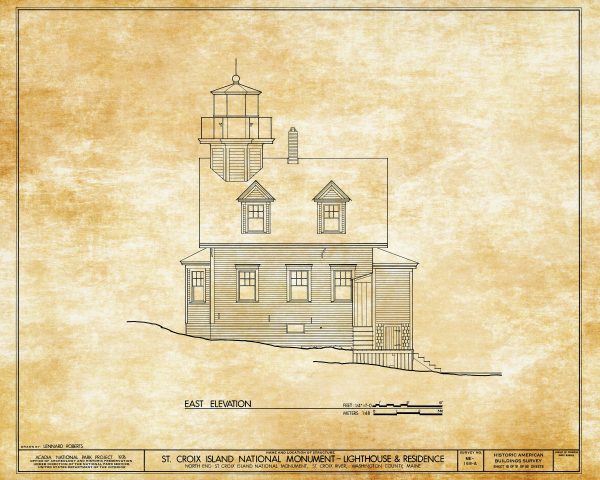 St. Croix Island Lighthouse Blueprint - Maine Lighthouse, Nautical Poster, Beach House Décor, Lighthouse Poster Print,