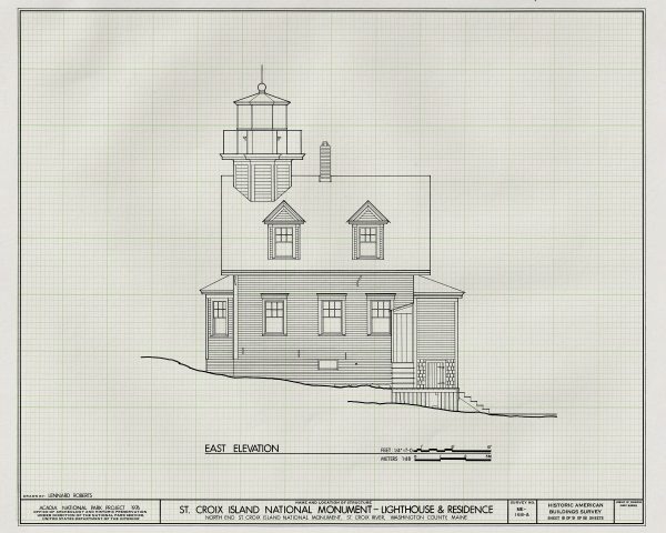 St. Croix Island Lighthouse Blueprint - Maine Lighthouse, Nautical Poster, Beach House Décor, Lighthouse Poster Print,