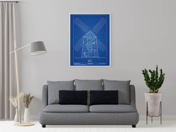 Hook Windmill Section Drawing - 1806 Windmill Poster, Windmill Blueprint, Farm Decor, East Hampton New York Windmill, Historic Building