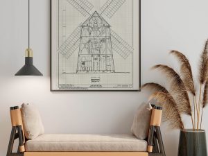 Hook Windmill Section Drawing – 1806 Windmill Poster, Windmill Blueprint, Farm Decor, East Hampton New York Windmill, Historic Building