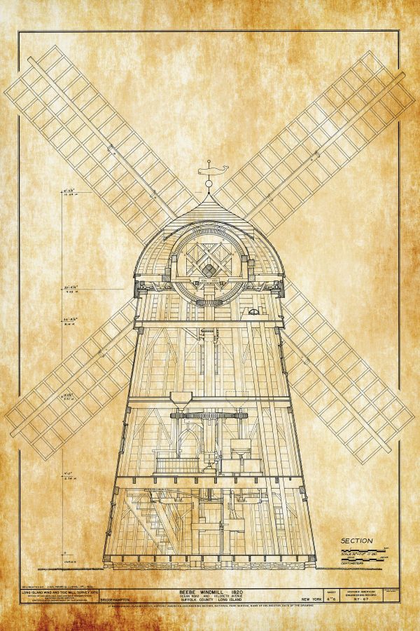 Beebee Windmill Section Drawing - 1820 Windmill Poster, Windmill Blueprint, Farm Decor, New York Windmill, Historic Building