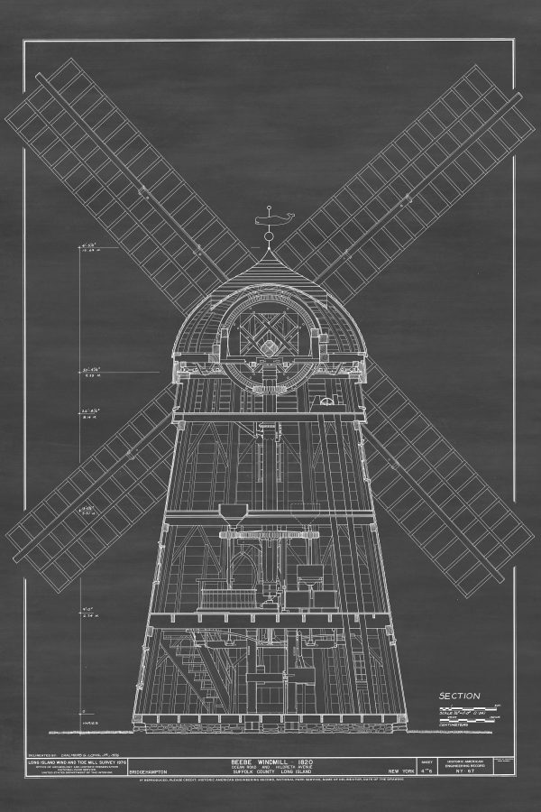 Beebee Windmill Section Drawing - 1820 Windmill Poster, Windmill Blueprint, Farm Decor, New York Windmill, Historic Building