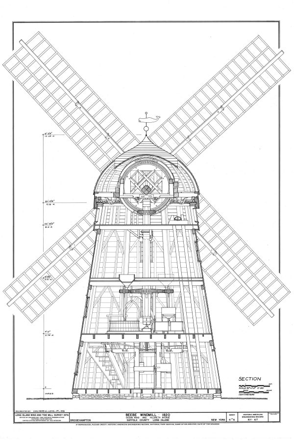 Beebee Windmill Section Drawing - 1820 Windmill Poster, Windmill Blueprint, Farm Decor, New York Windmill, Historic Building