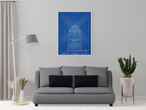 Beebee Windmill Section Drawing - 1820 Windmill Poster, Windmill Blueprint, Farm Decor, New York Windmill, Historic Building