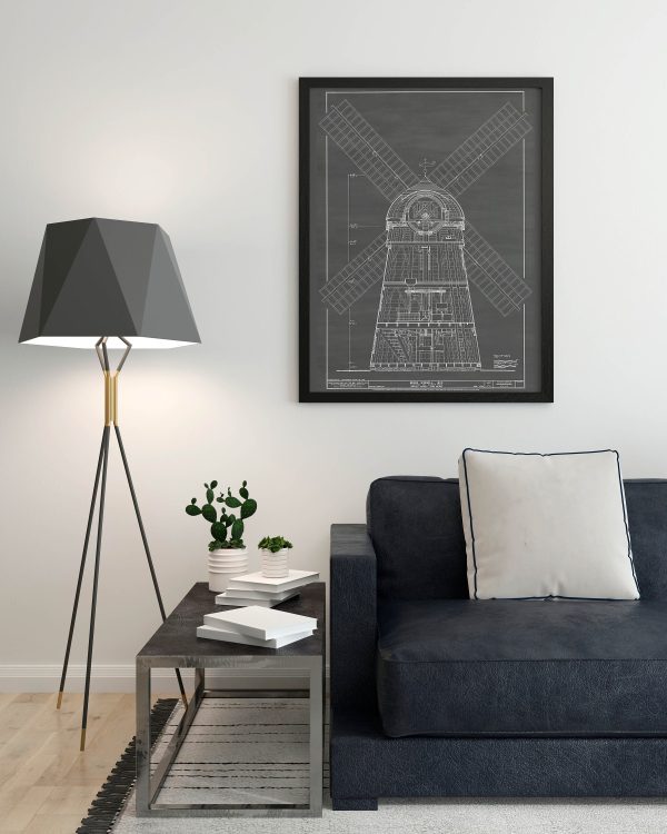 Beebee Windmill Section Drawing - 1820 Windmill Poster, Windmill Blueprint, Farm Decor, New York Windmill, Historic Building