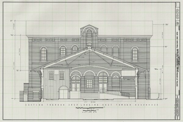 Central of Georgia Railway Passenger Station Elevation Drawing - Railroad Poster, 1860 Railroad Station Blueprint, Savannah Station