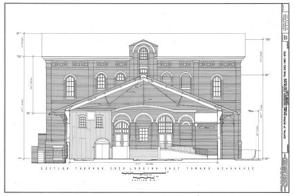 Central of Georgia Railway Passenger Station Elevation Drawing - Railroad Poster, 1860 Railroad Station Blueprint, Savannah Station