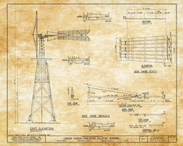 Canon Ranch Railroad Eclipse Windmill Drawing - 1898 Windmill Poster, Windmill Blueprint, Farm Decor, Texas Windmill, Historic Building