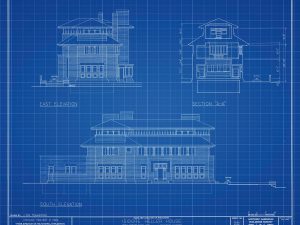 Isidore Heller House Elevation Drawing – Frank Lloyd Wright House Design Poster, House Blueprint, Home Décor, Chicago Historic Building